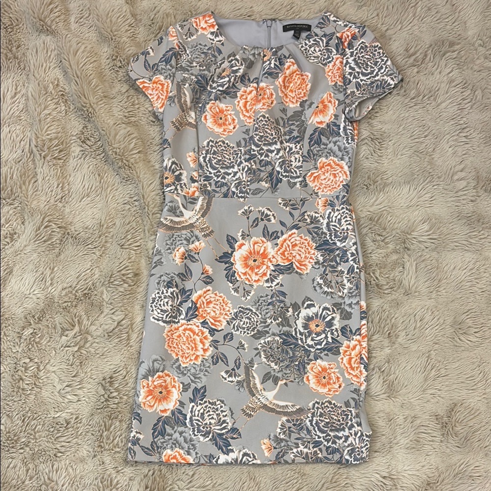 Banana Republic, size 2, petite Floral Gray and Orange Dress